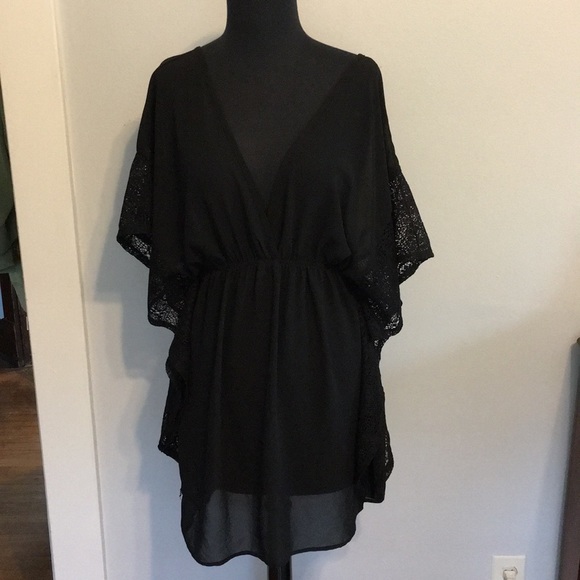 Xhilaration Black Crochet Chiffon Swim Cover Up, S - Picture 3 of 8
